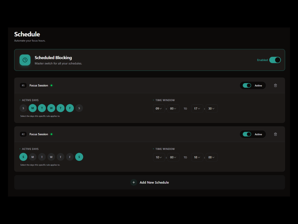 ZenBlock Scheduling Interface showing a calendar view